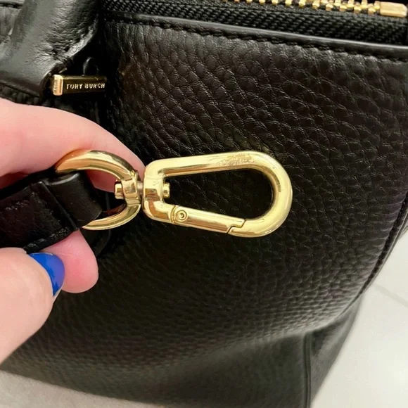 Tory Burch Black pebbled Leather Tote Bag with remov crossbody strap and dusty - Picture 9 of 10